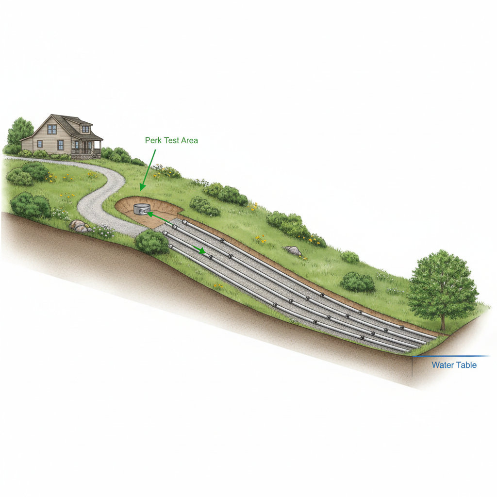 фото Как выбрать место для септика, если участок на склоне