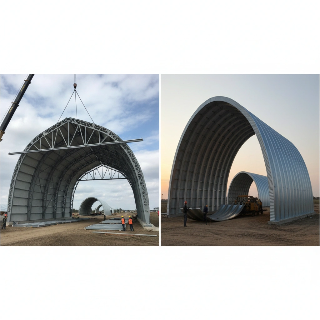 фото Сравнение каркасного и бескаркасного строительства ангаров