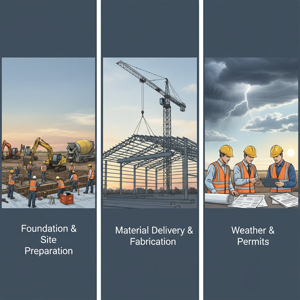 фото Сроки строительства металлического ангара: от чего зависят