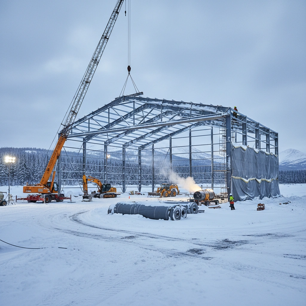 фото Особенности строительства ангаров в зимний период