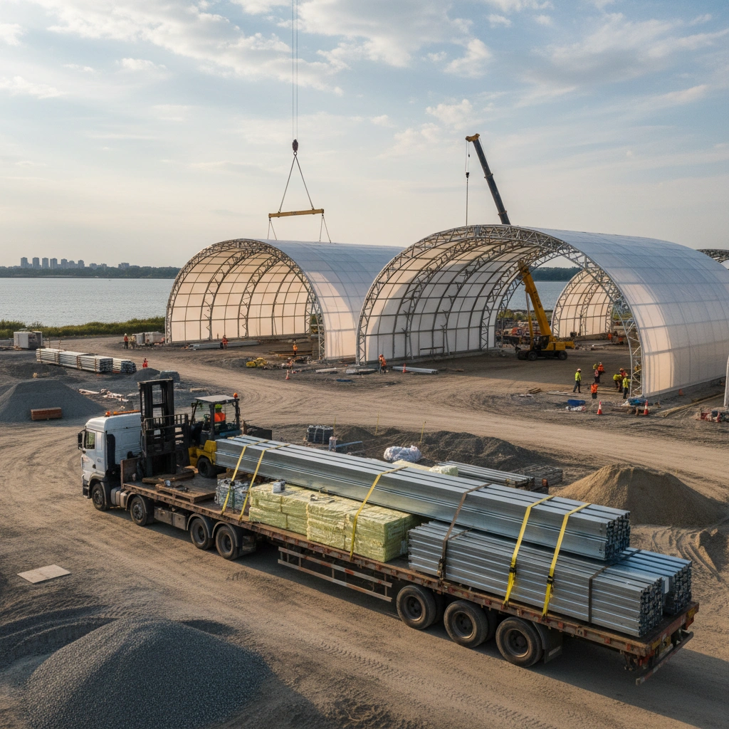 фото Логистика и доставка материалов при строительстве ангаров